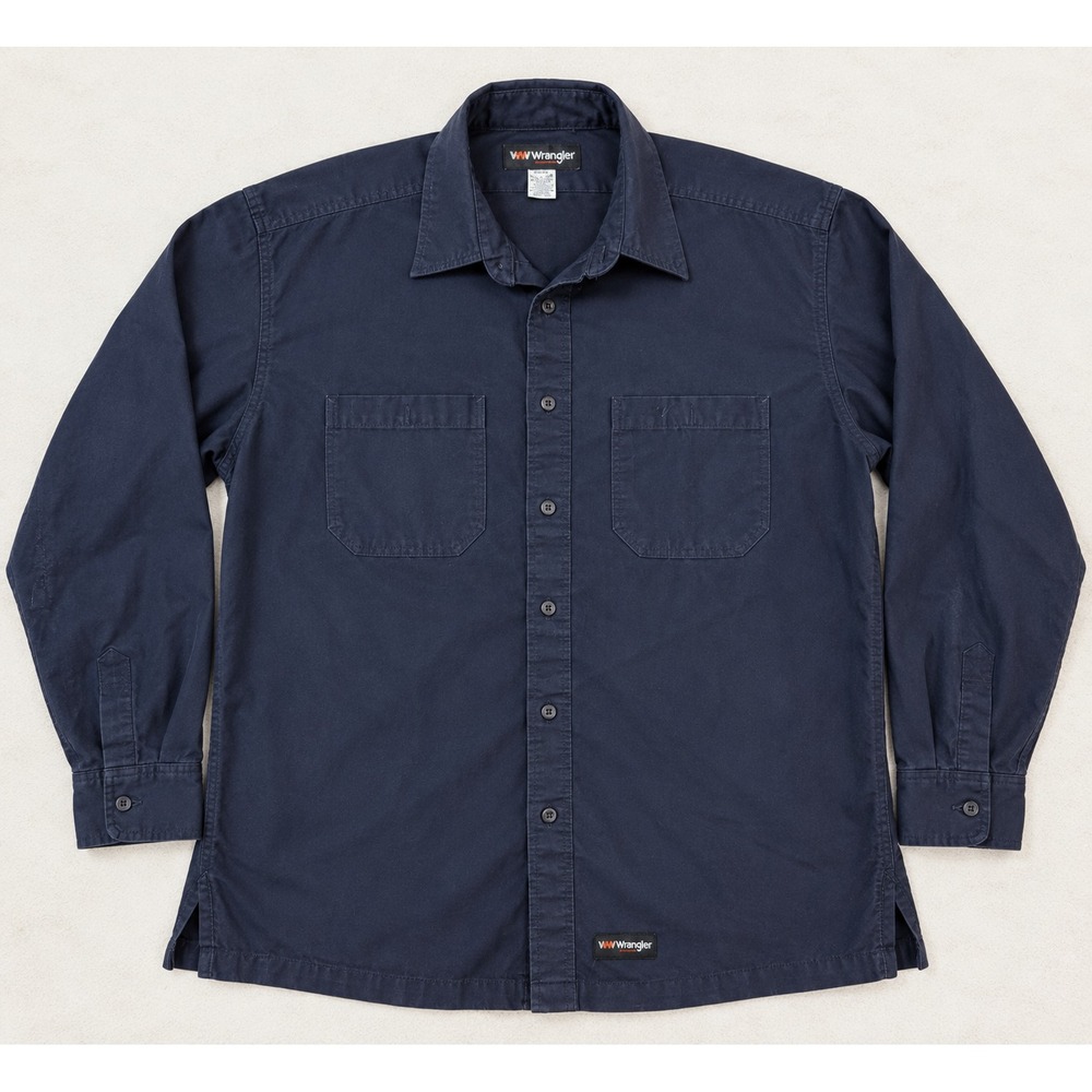 Wrangler Workwear Shirt Mens L Navy Long Sleeve Work Shirt Western Cowboycore